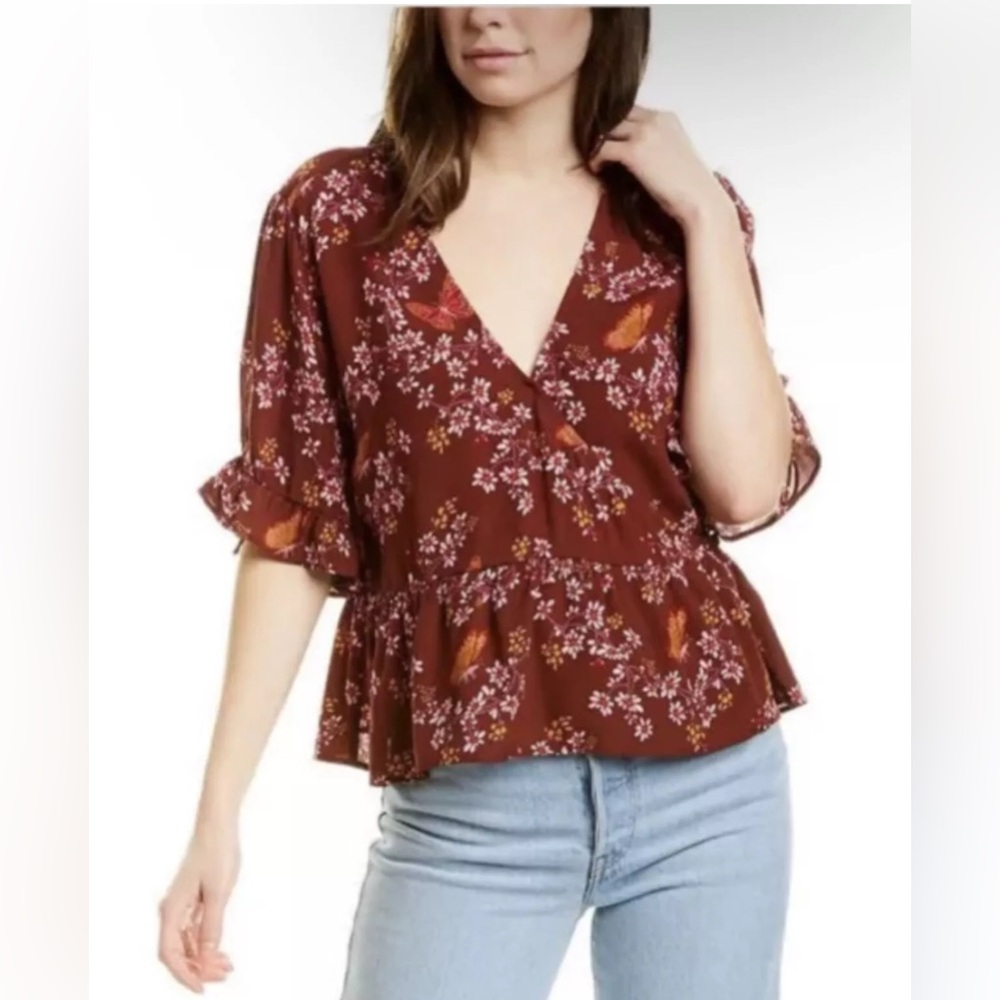 Madewell Tie Sleeve Wrap Top Size 8